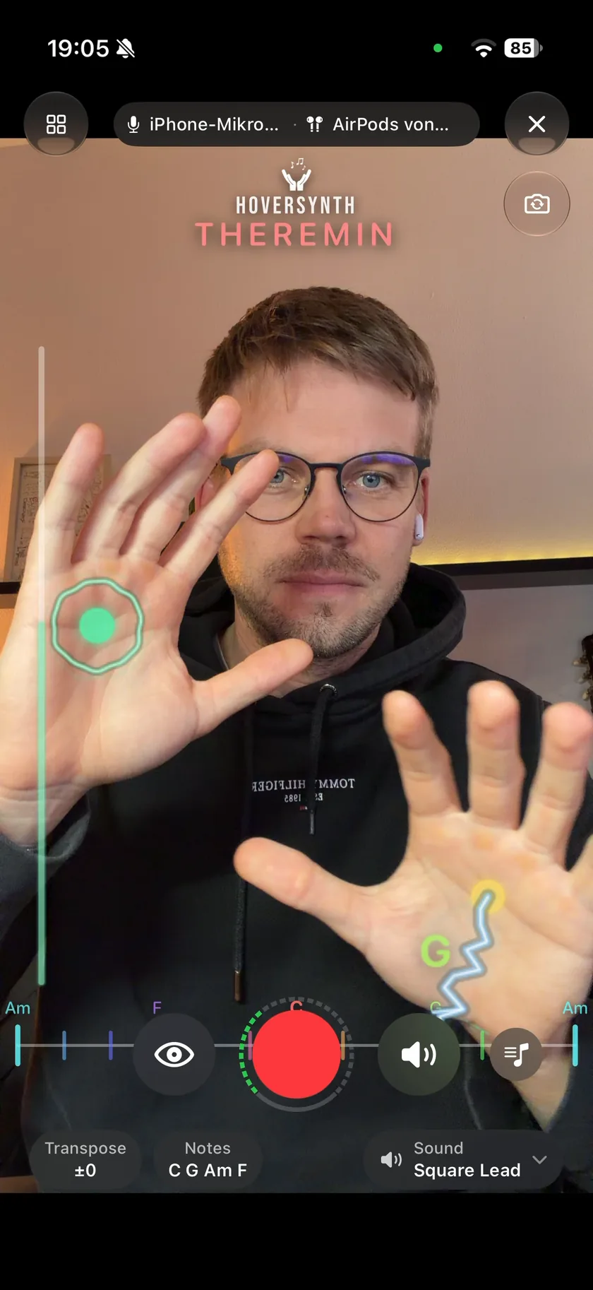 HoverSynth on an iPhone: Theremin