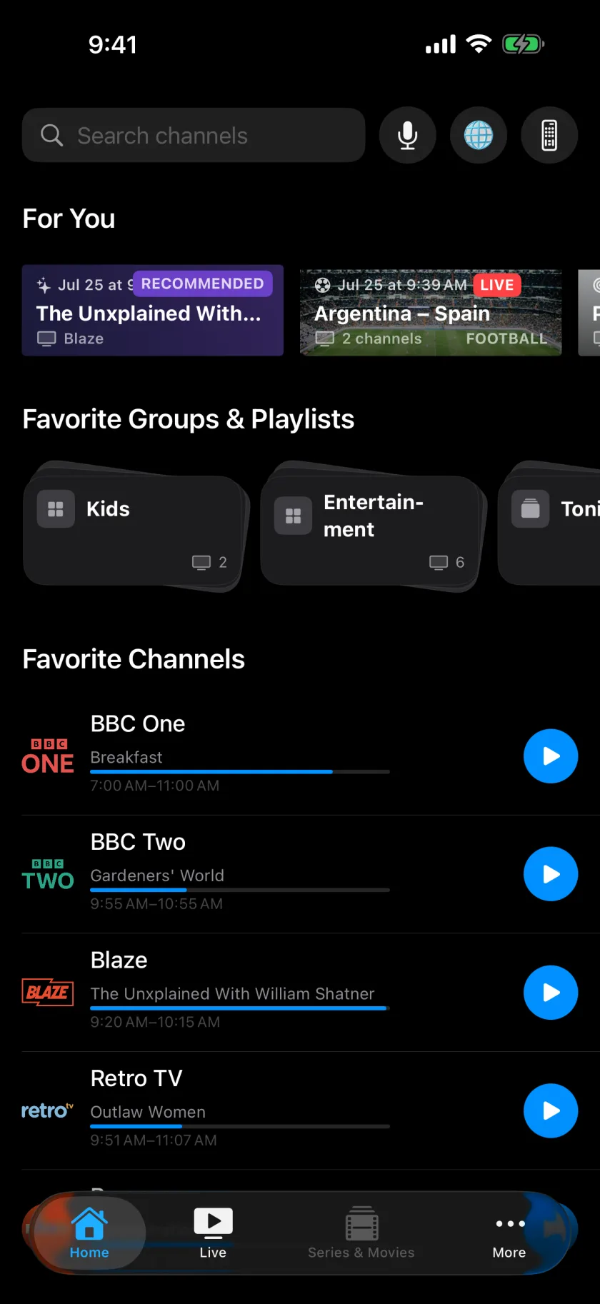 The same Home tab on iPhone